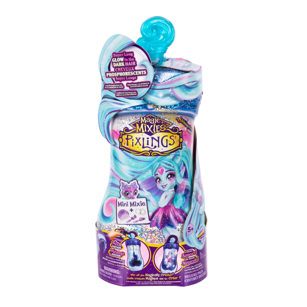 Magic Mixies Pixlings Flyt Dragonfly doll unboxed with long glow in the dark hair.