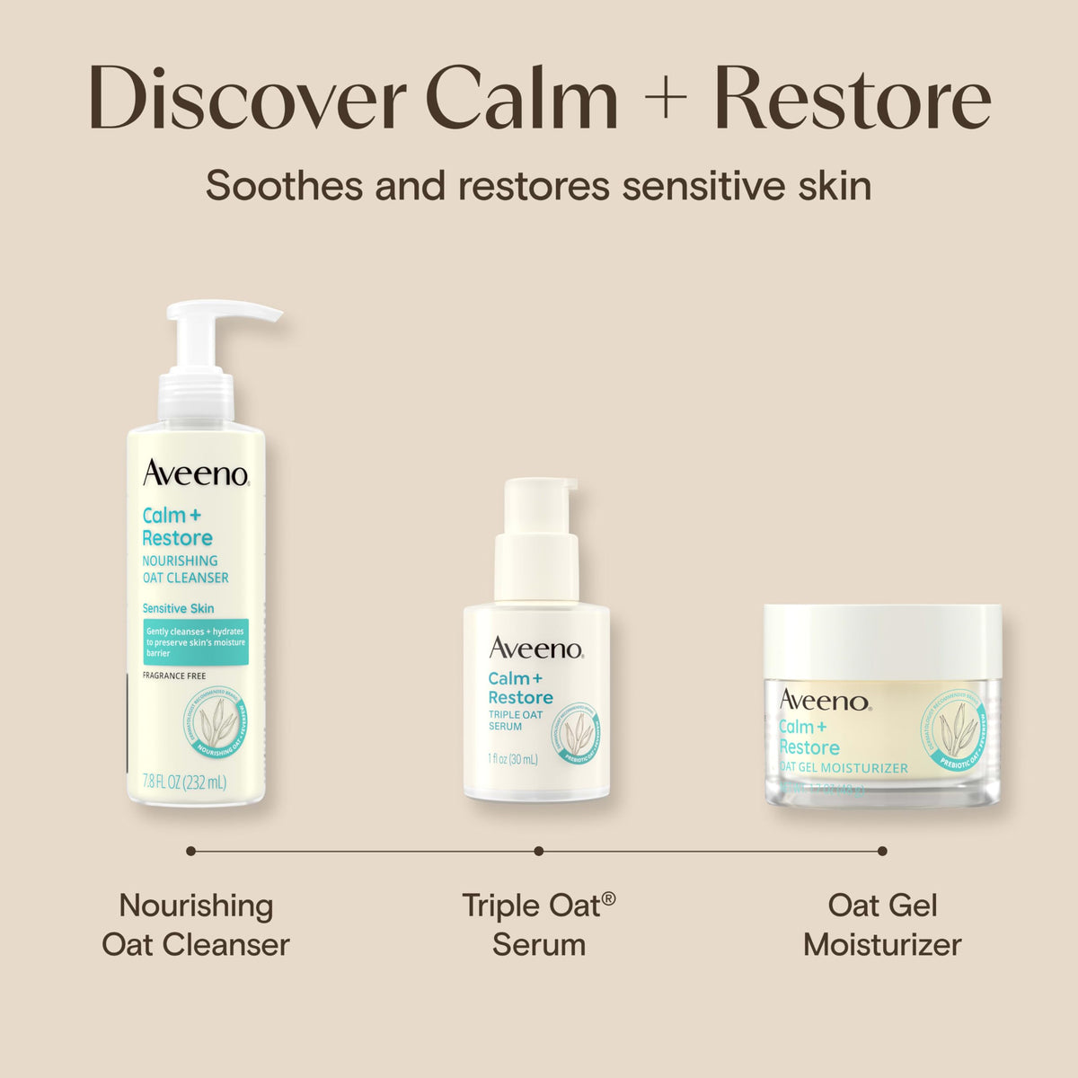 Aveeno sensitive skin oat cleanser fluid ounce variant packaging showing hypoallergenic and fragrance free seals