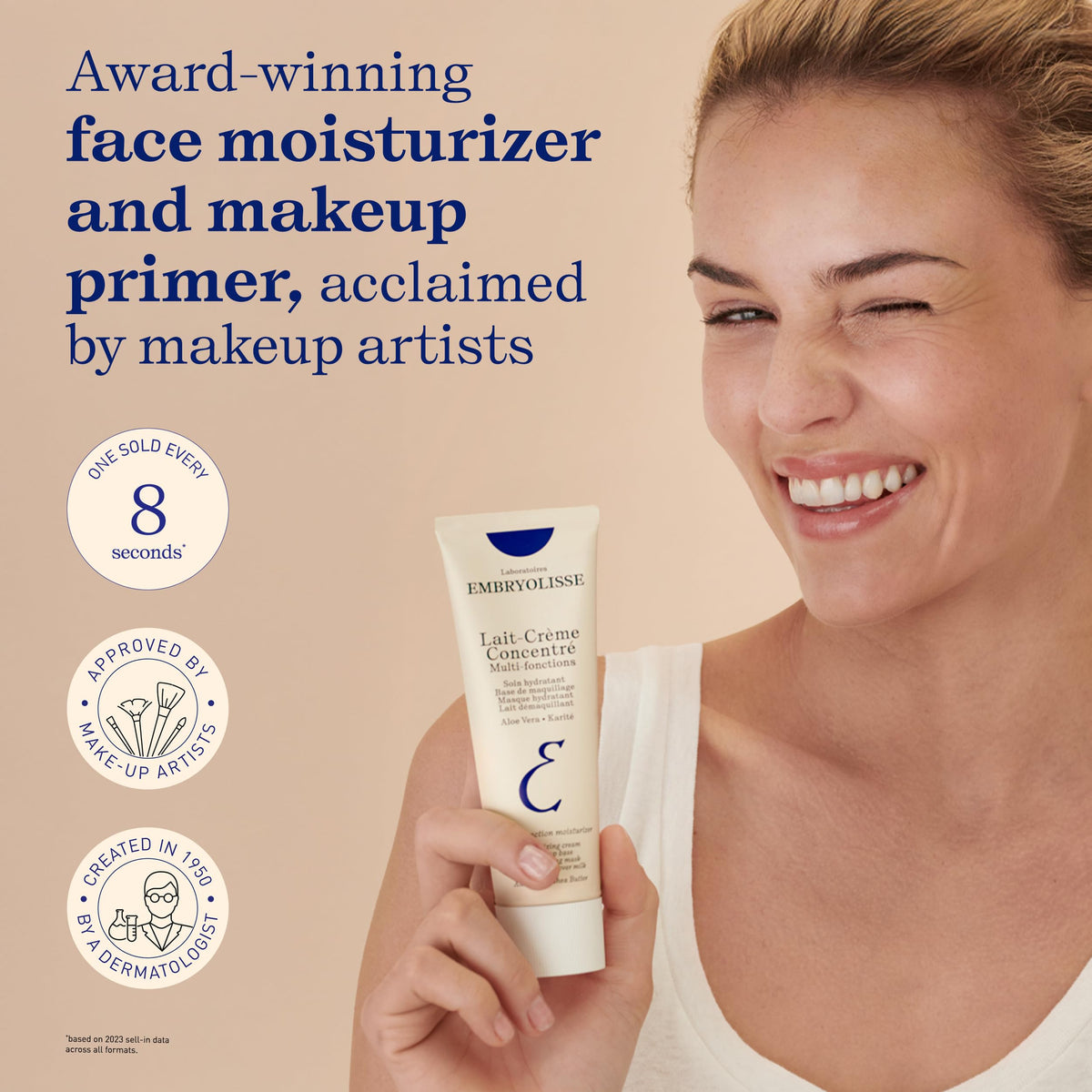 Embryolisse multifunction face cream packaging box side details explaining its benefits as a makeup base primer
