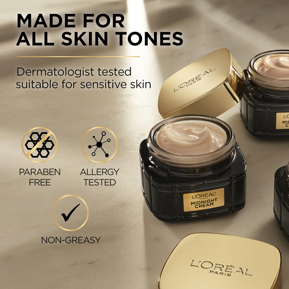 Open jar of L'Oreal Paris Age Perfect Midnight Cream revealing the facial moisturizer
