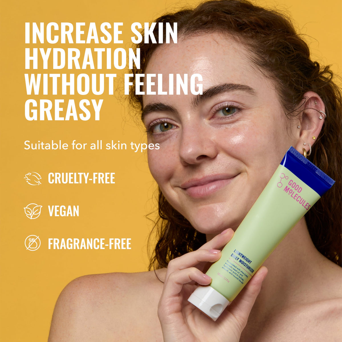 Good Molecules hydrating face cream tube showing clean ingredients list on the box