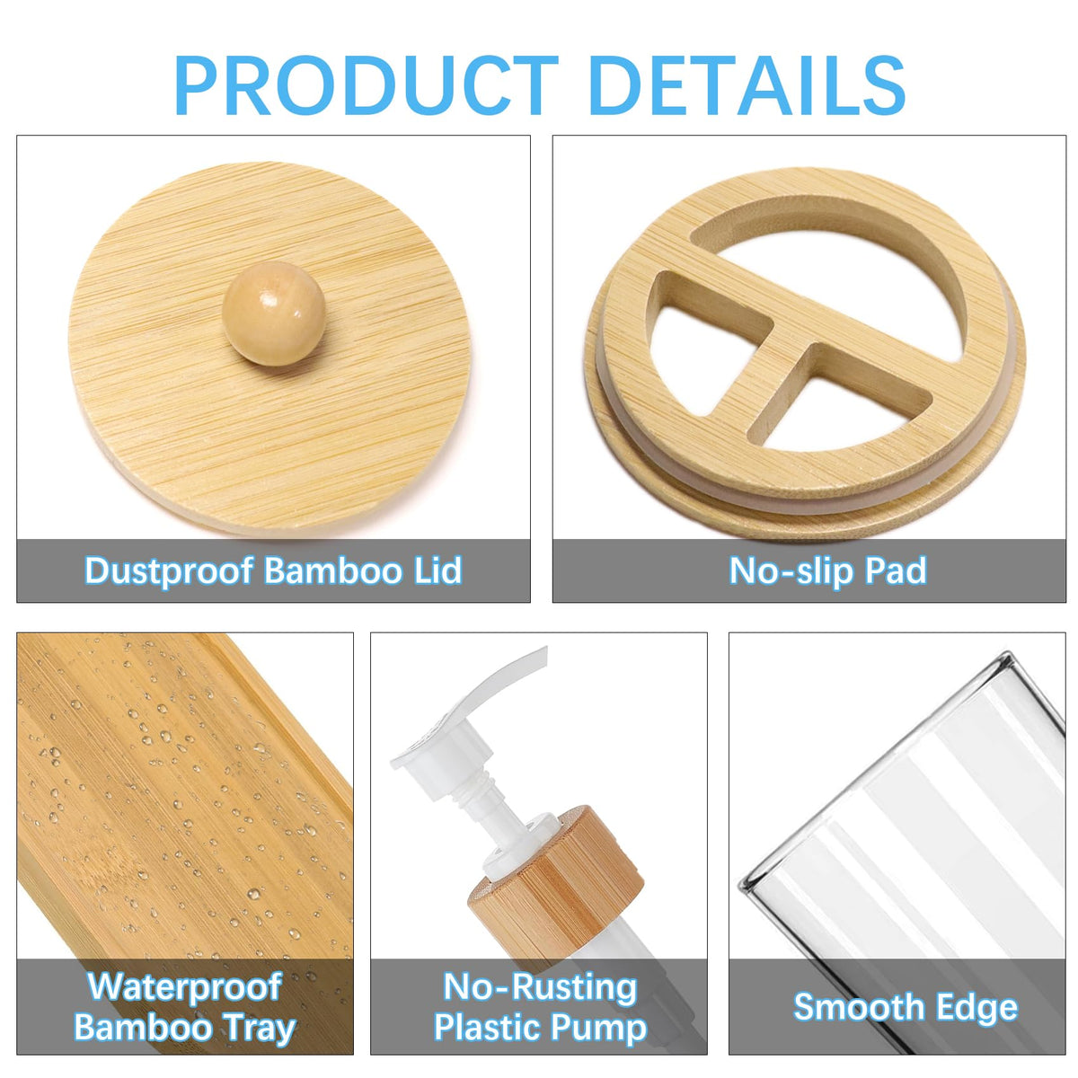 Clear toothbrush holder with bamboo accents holding an electric toothbrush and toothpaste tube