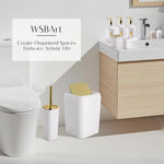 Premium white and gold press top trash can with matching toilet brush holder setup