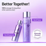 Close up of the pearly purple essence toner liquid formulation highlighting the ceramide pearls
