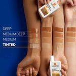 Anthelios mineral sunscreen feature icons — titanium dioxide and matte finish