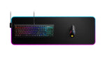 Underneath view highlighting the textured non slip rubber base of the SteelSeries RGB mouse pad.