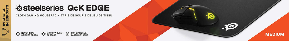 SteelSeries QcK Edge Medium surface material profile view illustrating the comfortable two millimetre thickness