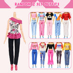 Complete variety layout of the ninety nine piece doll wardrobe set showing all mix and match options.
