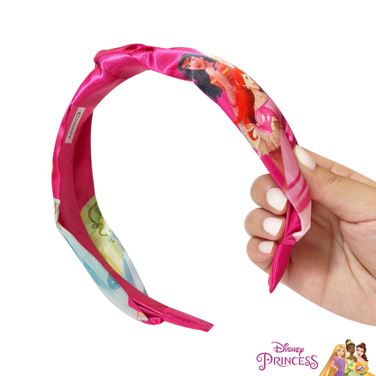 Thick hair accessory for girls highlighting the top knotted style and detailed princess graphics.