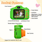 SplashNSpray kids camera displaying the built-in puzzle game selection menu on the screen.