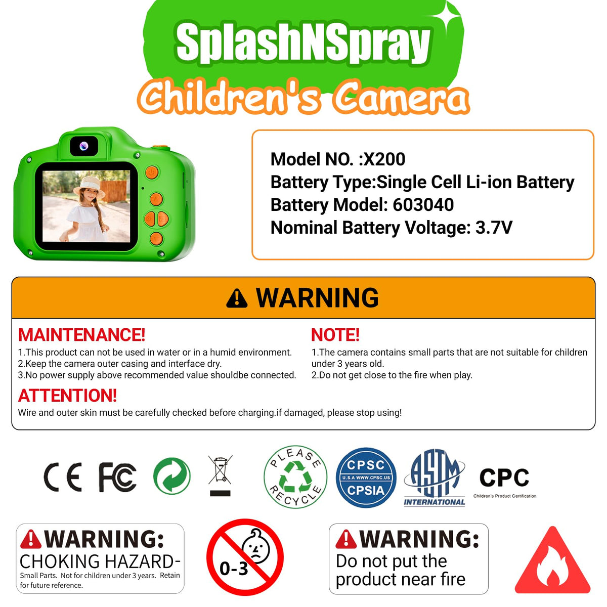 SplashNSpray toddler electronic toy camera with the protective lanyard attached for drop prevention.