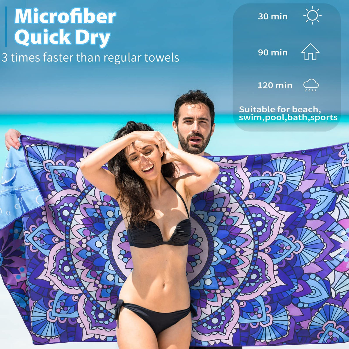 Double sided printed beach towel showcasing the vibrant geometric design details