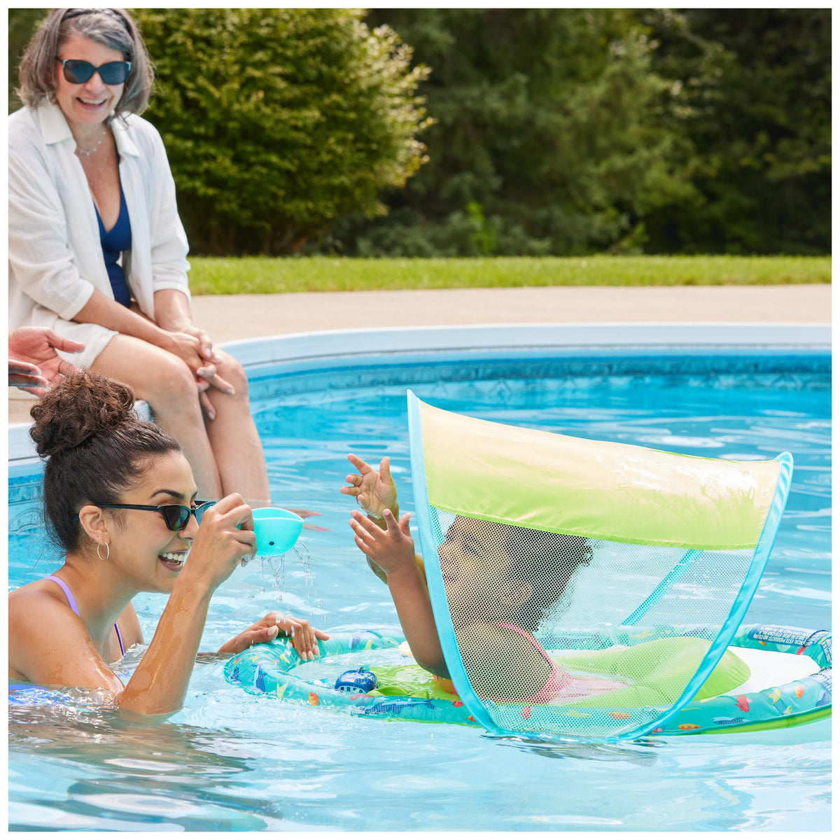 SwimWays baby float showing mesh seating and stable design