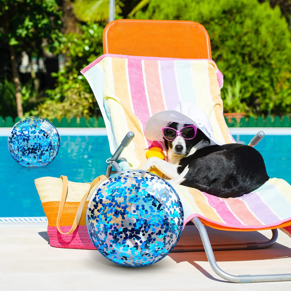 Deflated and folded mini blue sequin pool ball showing easy portability