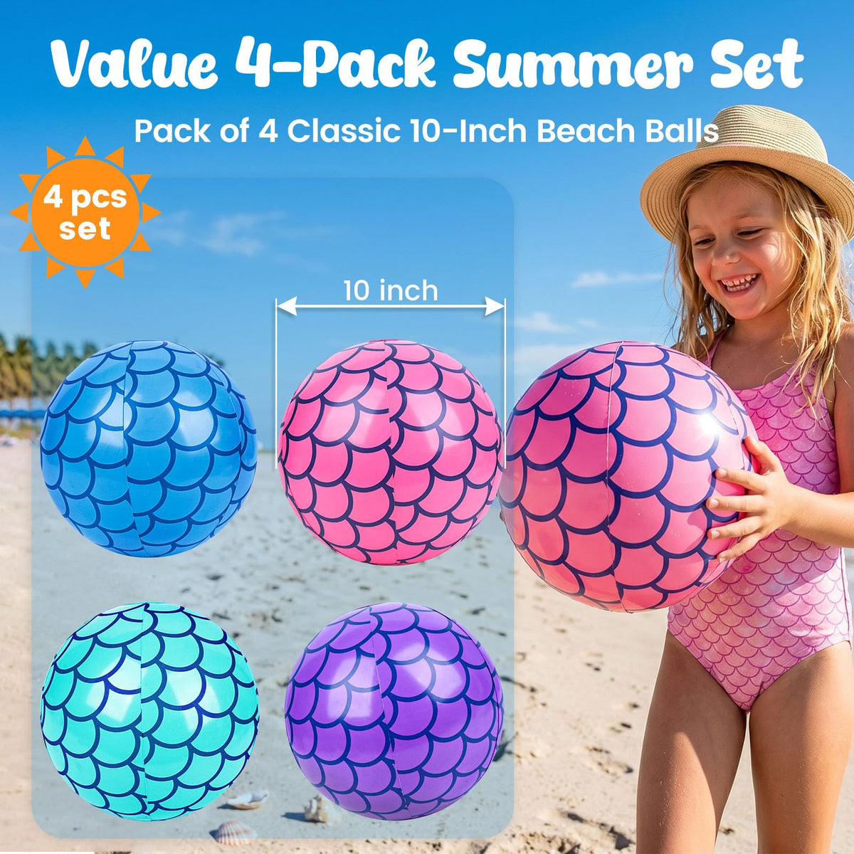 FUTUREPLUSX mermaid scale pool balls fully inflated ten inch size