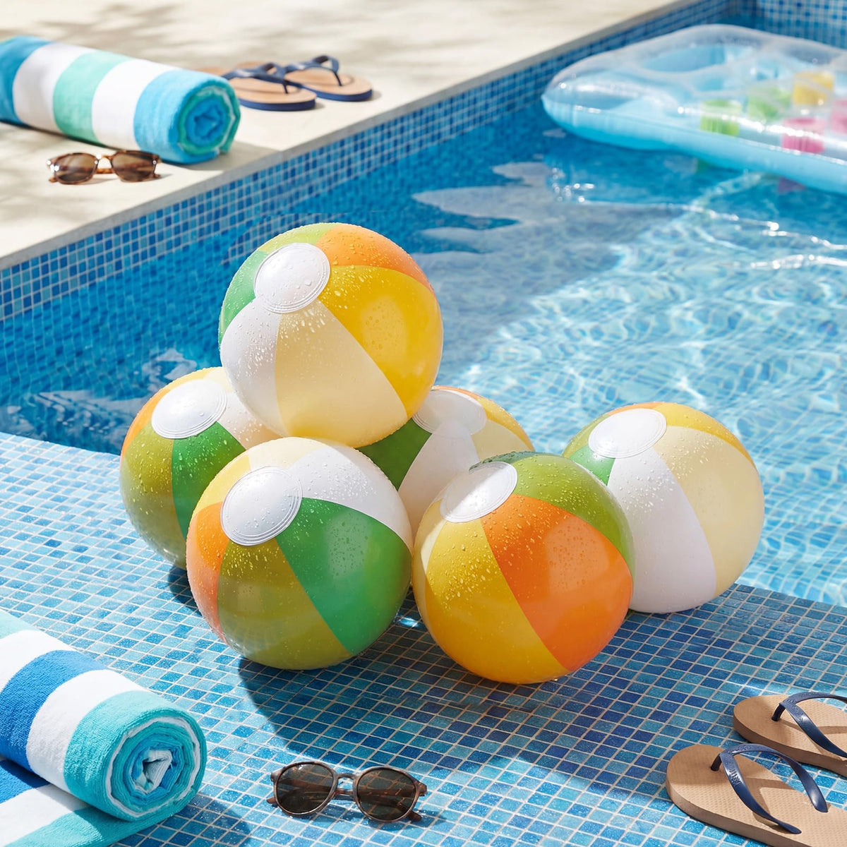 Close up of blue stripe design on jumbo inflatable beach ball