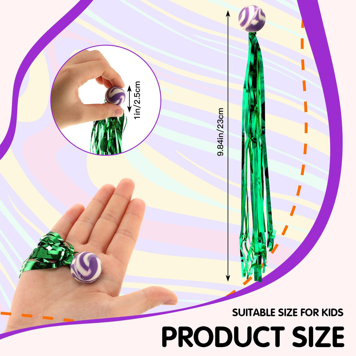 Leyndo comet bouncy balls displayed as colorful party favors and goodie bag stuffers.