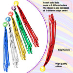 Assorted colors of premium rubber comet balls with 10 inch long flowy metallic streamers.