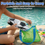 Deflated and folded lightweight PVC beach ball demonstrating easy storage and portability.