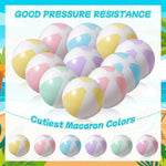 A set of twelve deflated and folded MiniInflat 16 inch beach balls illustrating compact storage convenience.