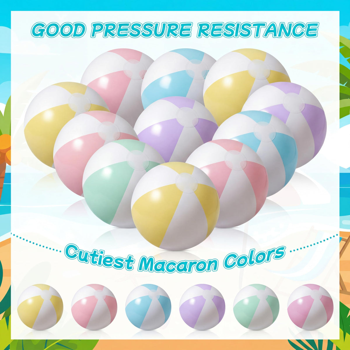 A set of twelve deflated and folded MiniInflat 16 inch beach balls illustrating compact storage convenience.