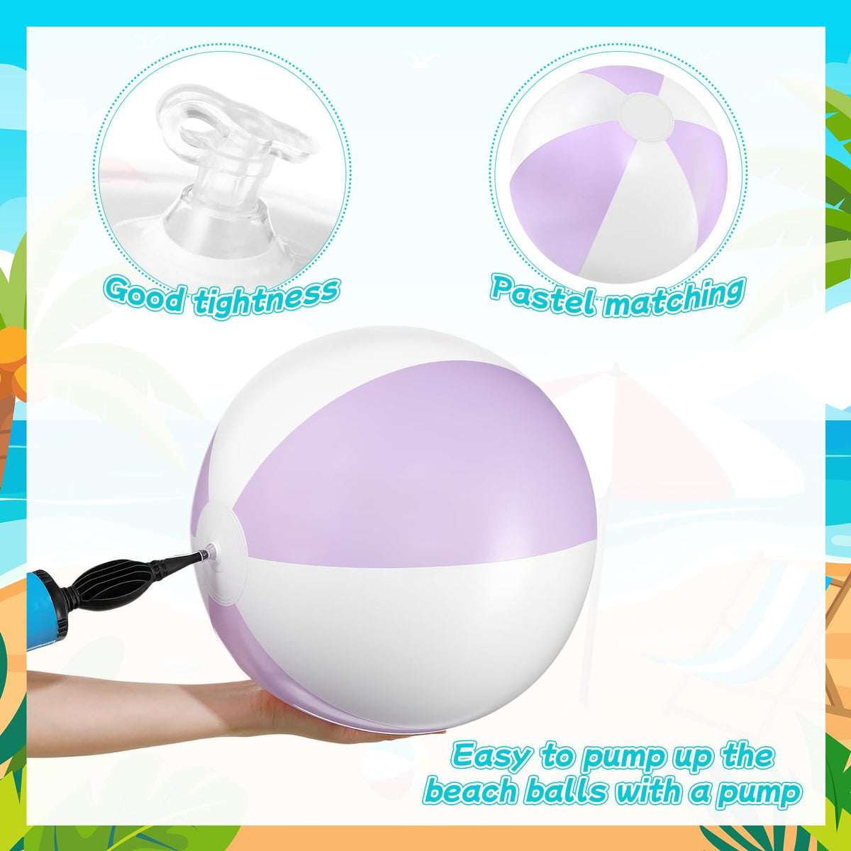 Side angle view of the authentic MiniInflat bulk beach ball set displaying six unique macaron shades.