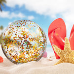 Deflated and folded Civaner gold sequin water toys showcasing compact travel size.