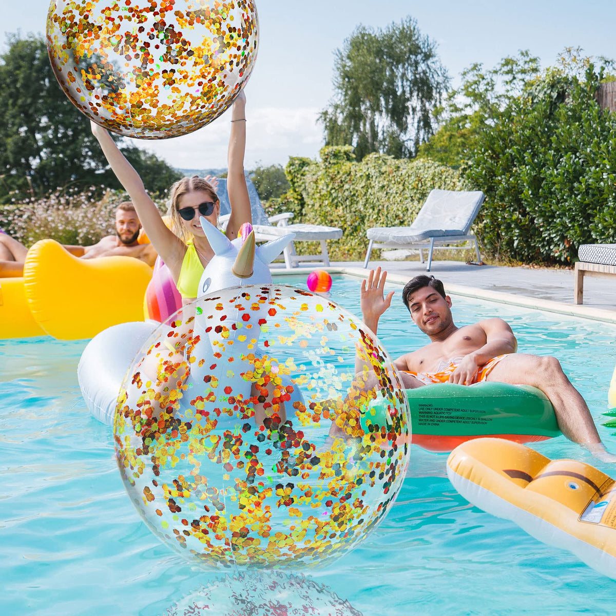 Children playing with the premium Civaner holographic disco style pool balls during a birthday party.