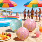 Eight pack bulk beach balls inflated for outdoor games.