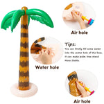 Inflatable pink flamingo and green parrot props for summer luau decorations.