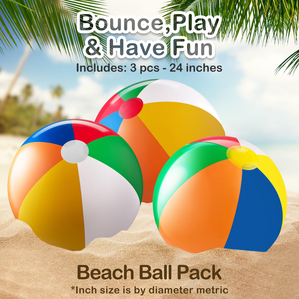 Premium non toxic vinyl twenty four inch beach ball showing the secure standard inflation valve