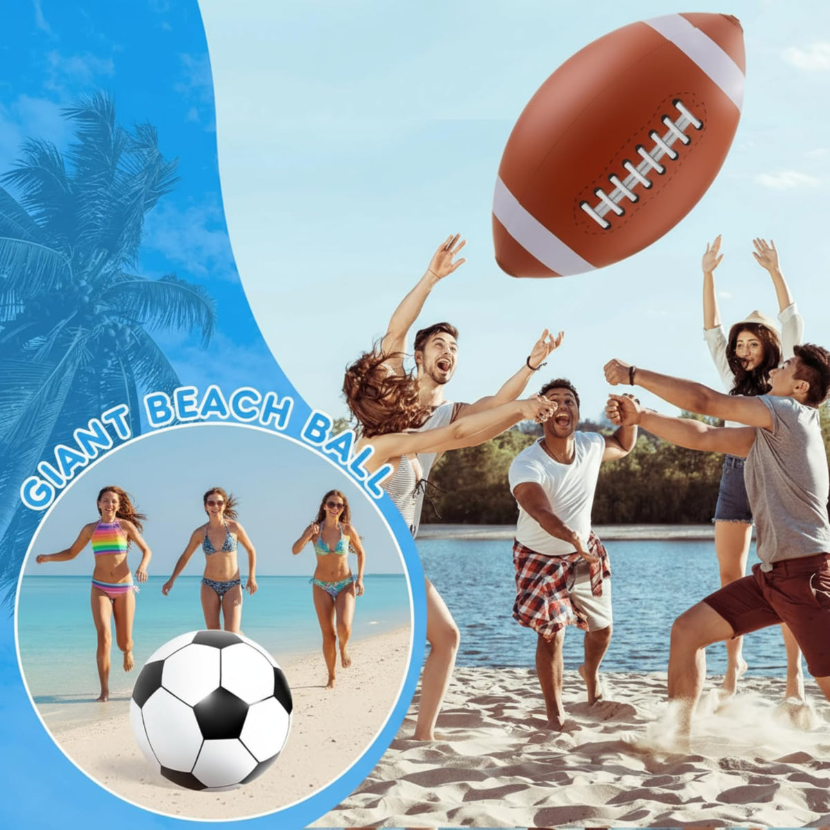 Lewtemi giant inflatable sports balls set floating inside a family swimming pool