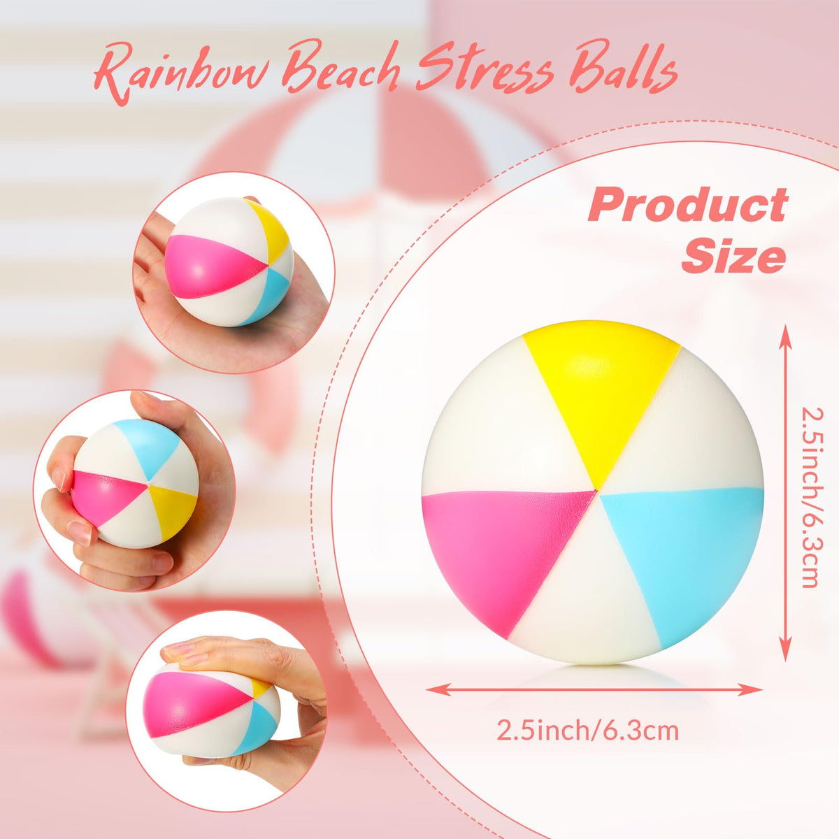 Jerify multi colored mini stress relief squishy balls spread out on a summer party table setup