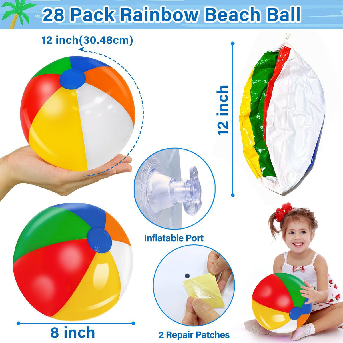 Multi colored classic inflatable rainbow pool toys scattered on backyard lawn for summer outdoor games