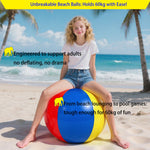 Nujzuir oversized colorful beach ball being held by a family to show its scale