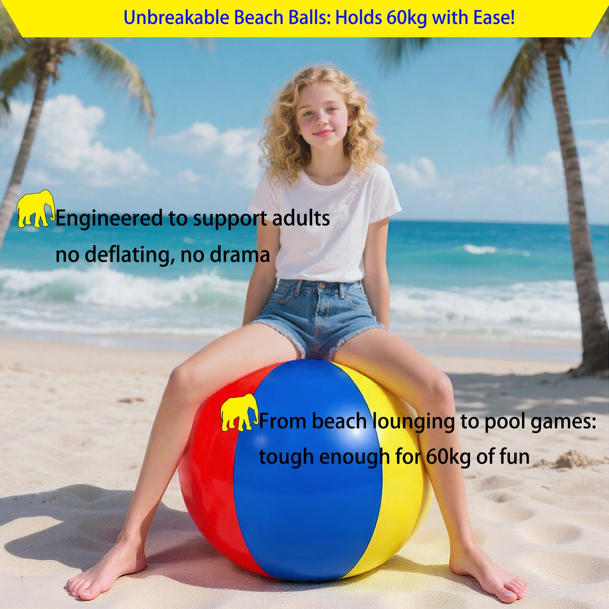 Nujzuir oversized colorful beach ball being held by a family to show its scale