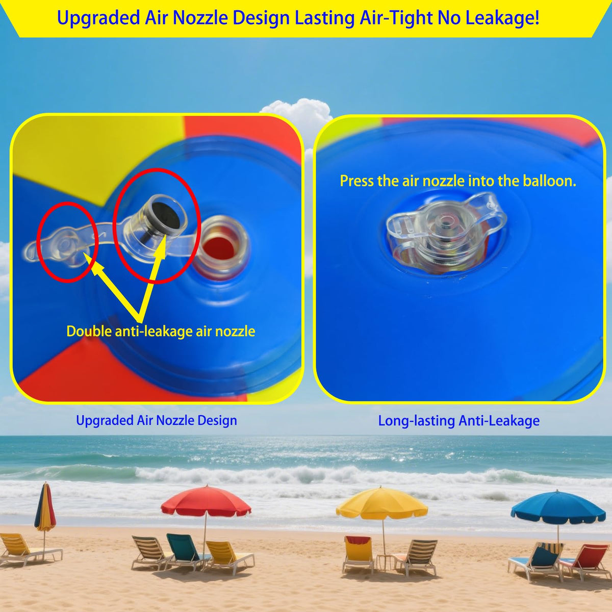 Compact folded Nujzuir inflatable ball stored next to its two vinyl plastic repair patches