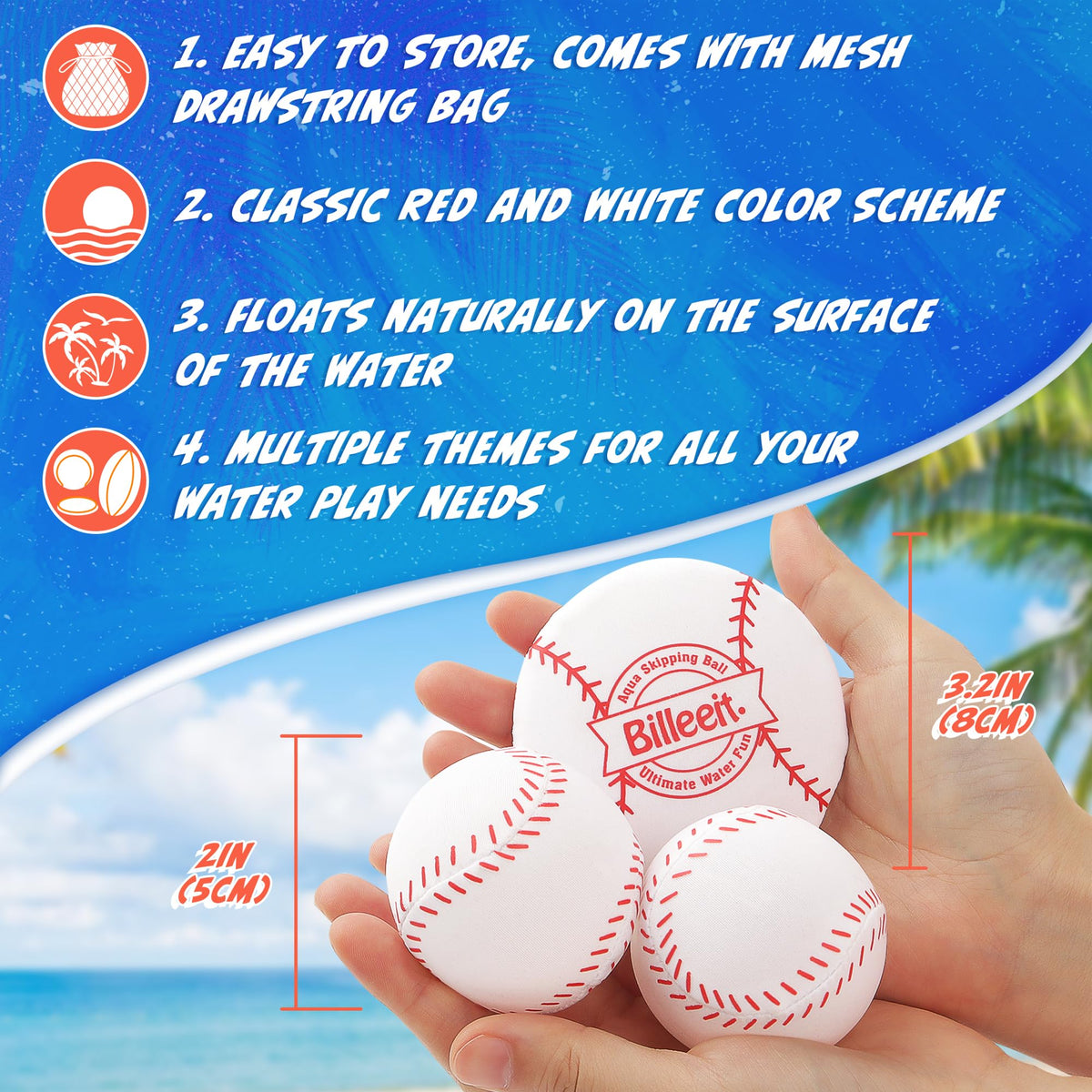 Billeeit baseball themed water bouncing toys floating on a water surface