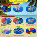 Nujzuir extra large rainbow pool toy used as a decorative centerpiece for an outdoor birthday party
