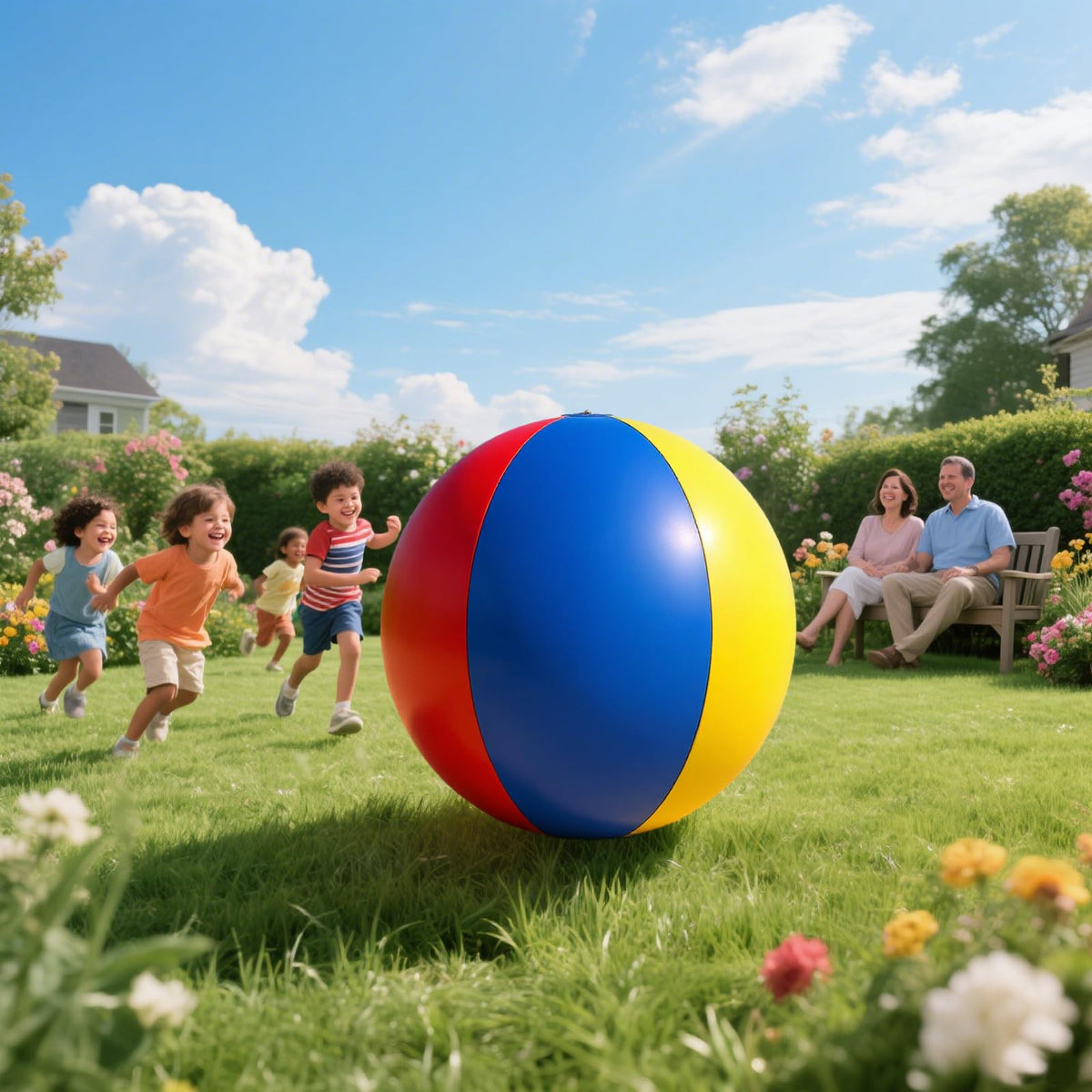 Thickened PVC material of the Nujzuir giant beach ball resisting sand on an open beach