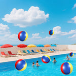 Nujzuir colorful inflatable beach ball being packed into a portable travel bag