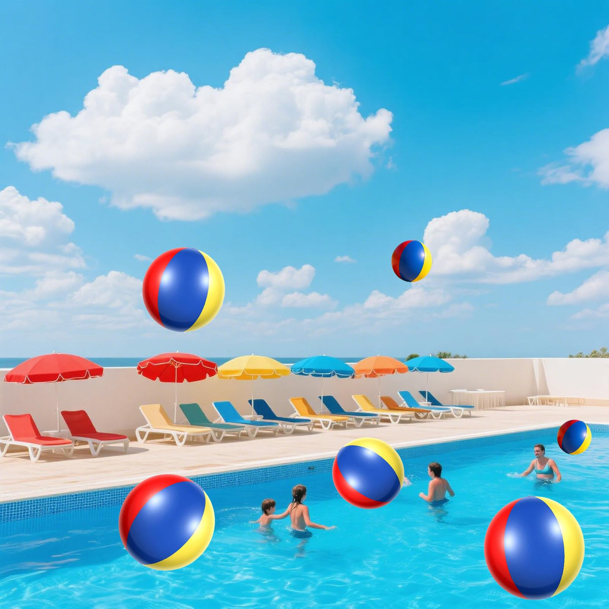Nujzuir colorful inflatable beach ball being packed into a portable travel bag