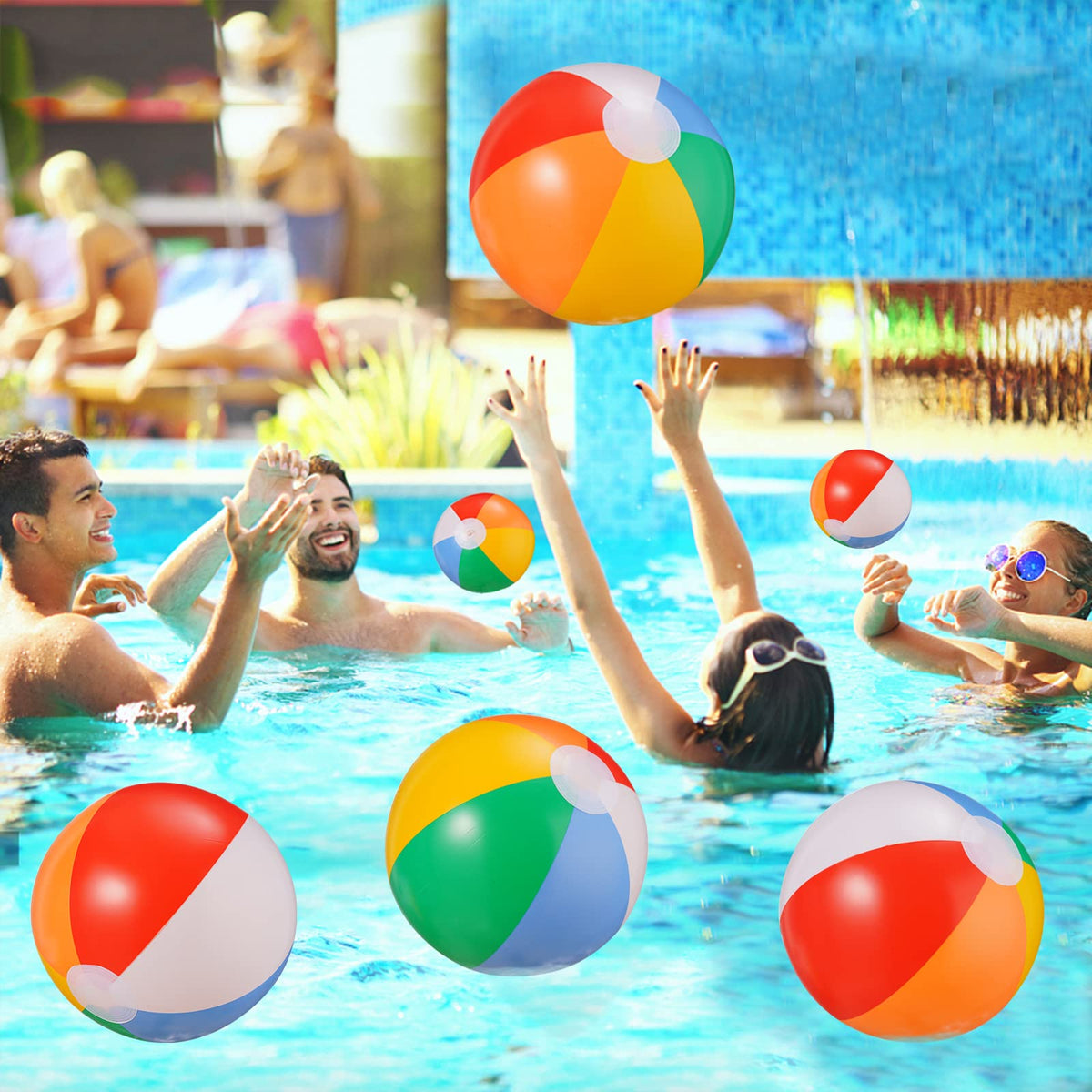 Hawaiian tropical theme birthday party decorations featuring SCIONE bulk beach balls
