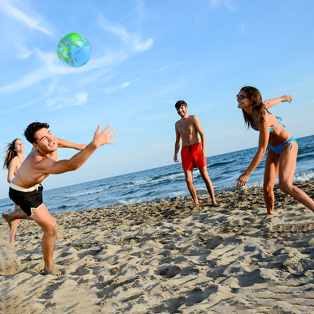 Coopay Pack of Two Inflatable Earth Globes deflated and folded flat for easy storage.