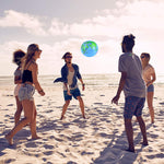 Coopay Inflatable World Globe being used as a vibrant decoration for an outdoor summer party.
