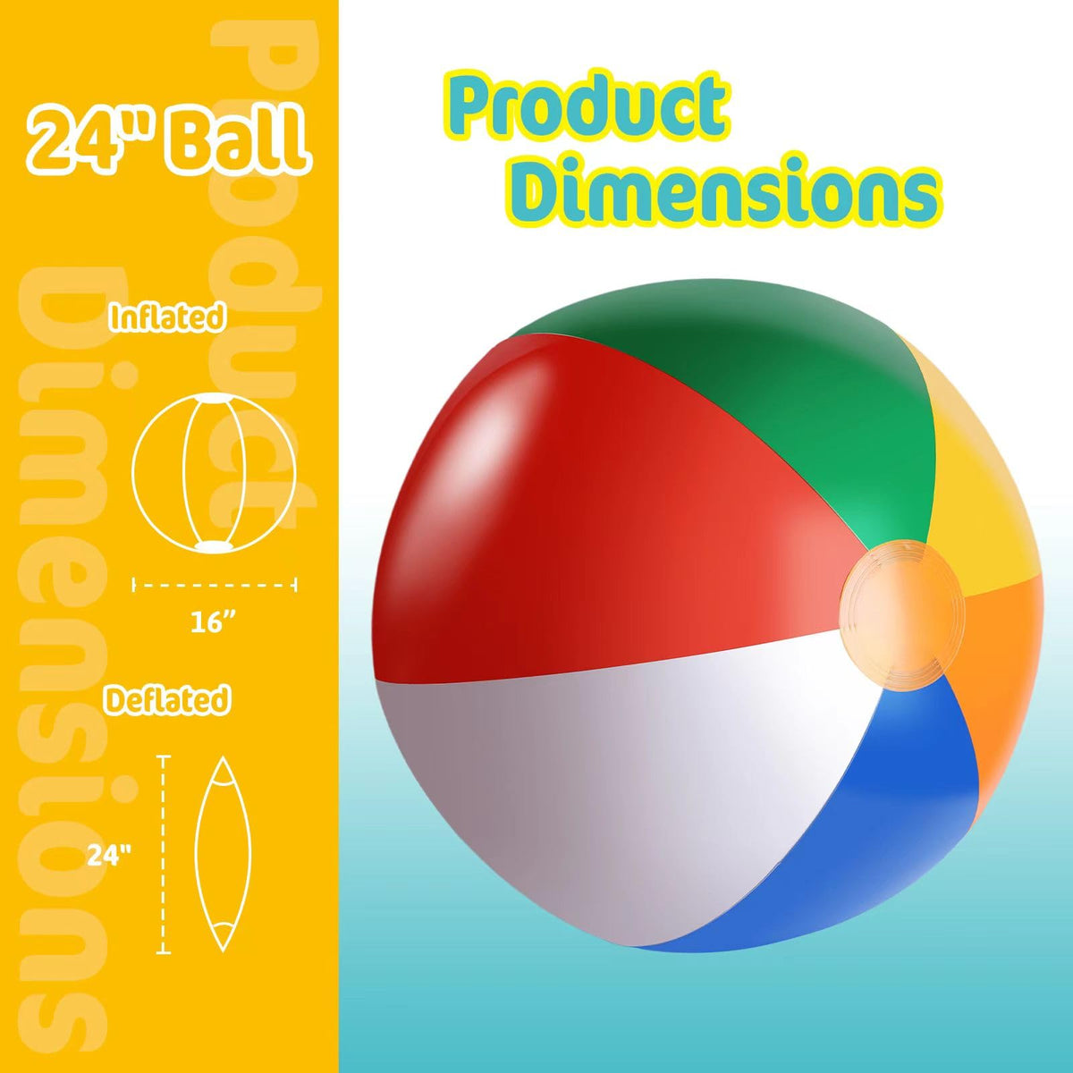 Pack of three large twenty four inch colorful water toys inflated next to a swimming pool.