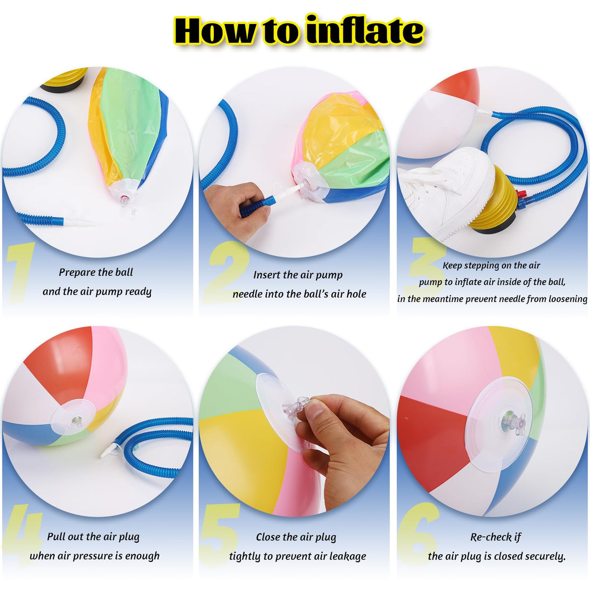 Close up view of the secure leakproof air valve on the rainbow inflatable beachball.
