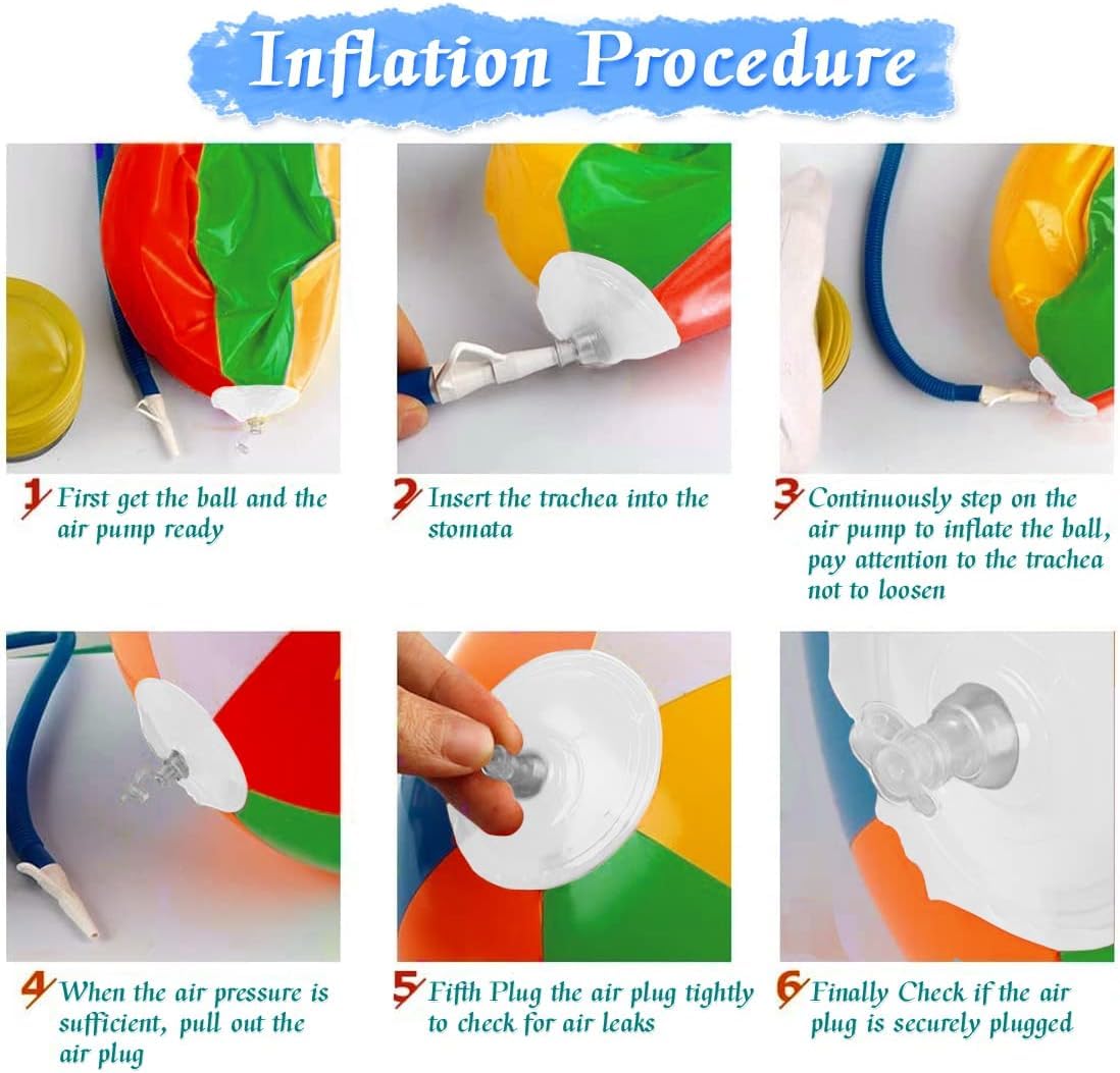 Twelve pack of medium size rainbow beach toys inflated and floating in a blue swimming pool.