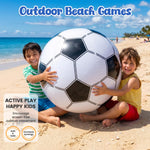 Soccer themed party decoration featuring giant inflatable sports ball