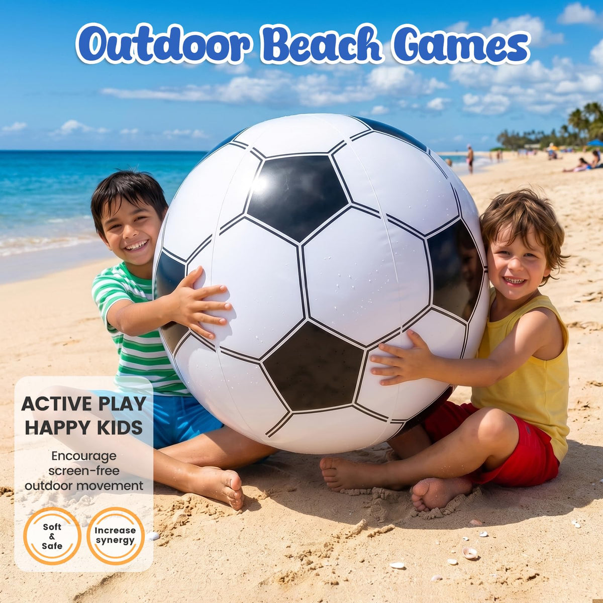 Soccer themed party decoration featuring giant inflatable sports ball